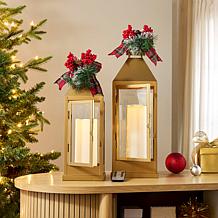 Unmatched 2-piece Set Flameless Lanterns with Holiday Bows