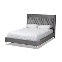 Valery Dark Gray Velvet Fabric Upholstered Queen Size Platform Bed