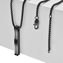 Van Heusen Men's Stainless Steel Black Vertical Bar Pendant Necklace