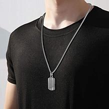 Van Heusen Men's Stainless Steel Striped Dog Tag Pendant Necklace