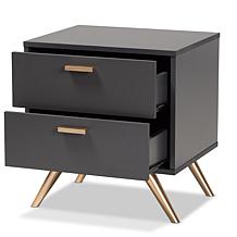 Wholesale Interiors Kelson Dark Grey and Gold Wood 2-Drawer Nightstand