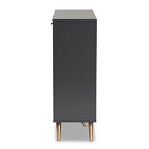 Wholesale Interiors Kelson Dark Grey and Gold Wood 3-Door Shoe Cabinet