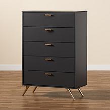 Wholesale Interiors Kelson Dark Grey and Gold Wood 5-Drawer Chest
