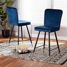 Wholesale Interiors Preston Velvet Fabric Upholstered 2Pc Stool Set