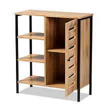 Wholesale Interiors Vander Oak Brown Wood and Black Metal Shoe Cabinet