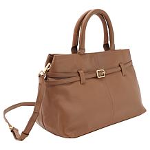 Wildflower Belted Glove Leather Satchel with Crossbody Strap