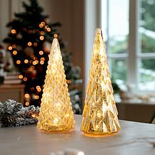 Winter Lane 2-piece Set Twinkle Effect Glass Trees with 6-Hour Timer