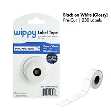 Wippy Pre-Cut Laminated Label Tape - Black on White (Glossy Finish)