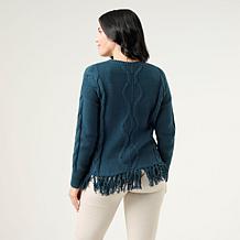 Wynne Collection Cotton Blend Fringe Sweater