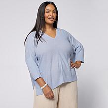 WynneCollection 3/4-Sleeve V-Neck Baby Boucle Sweater