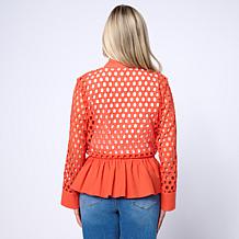 WynneCollection Cotton Eyelet Peplum Jacket