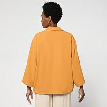 WynneCollection Drapey Twill Button-Front Dolman Jacket