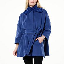 WynneCollection Faux Fur Collar Button-Front Drama Poncho