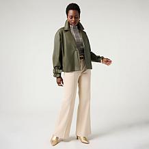 WynneCollection Faux Leather Short Trench