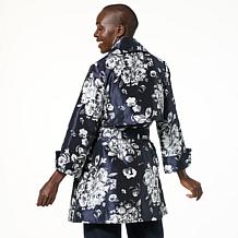 WynneCollection Floral Jacquard Swing Trench Coat