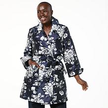 WynneCollection Floral Jacquard Swing Trench Coat