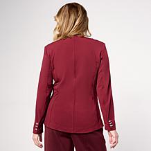 WynneCollection Luxe Crepe Knit Blazer with Tuck Detail