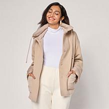 WynneCollection Melton Jacket with Quilted Puffer Detail