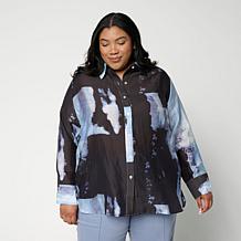 WynneCollection Printed Woven Long-Sleeve Collared Shirt