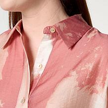 WynneCollection Printed Woven Long-Sleeve Collared Shirt