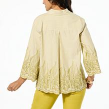 WynneLayers Cotton Novelty Striped Button-Down Shirt