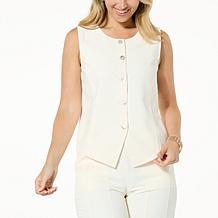 WynneLayers Drapey Twill Soft Suiting Button-Front Sleeveless Top
