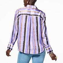 WynneLayers Printed Satin Button-Down Shirt with Cuff Detail