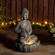 Zen-Style Meditative Buddha Fountain with LED Lights 20.5"H