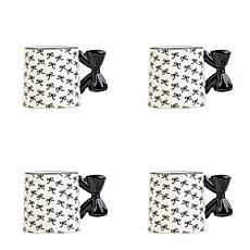 10 Strawberry Street Black Bow Mugs, Set of 4