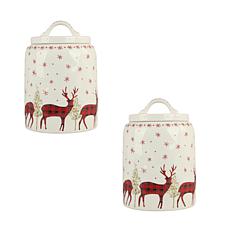 10 Strawberry Street Plaid Reindeer Christmas Canister, Set of 2