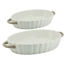 10 Strawberry Street Stoneware Bakers, Set of 2, White