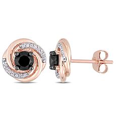 10K Rose Gold Black and White Diamond Swirl Stud Earrings