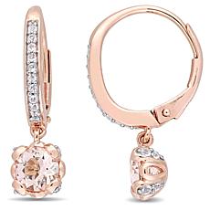 10K Rose Gold Morganite and White Topaz Leverback Floral Drop Earrings