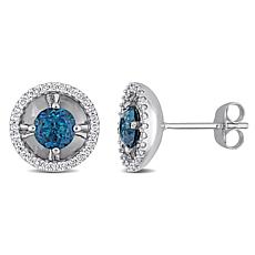 10K White Gold London Blue Topaz and Diamond Stud Earrings