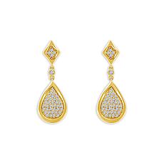 10K Yellow Gold 1/4ctw Pave' Diamond Pear Drop Earrings