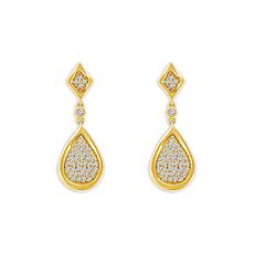 10K Yellow Gold 1/4ctw Pave' Diamond Pear Drop Earrings