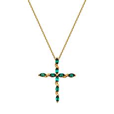 10K Yellow Gold Created Emerald Cross Pendant with Chain