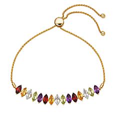 10K Yellow Gold Multigemstone Rainbow Adjustable Bolo Bracelet