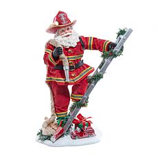 11.5" Fabriché Fireman Santa On Ladder Figurine