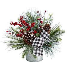 12” Frosted Pinecones and Berries in Vase