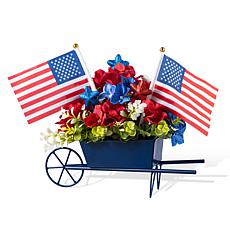 14" Patriotic Metal Wagon Centerpiece with Hydrangeas
