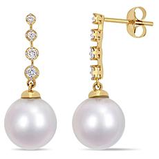 14K Gold 10-10.5mm South Sea Cultured Pearl Diamond Dangle Earrings