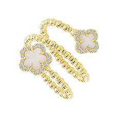 14K Gold Diamond and Mother-of-Pearl Flexible Bead Wrap Ring