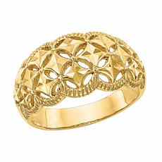 14K Gold Diamond-Cut Patterned and Scalloped Edge Dome Ring