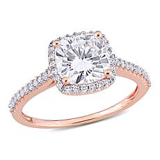 14K Rose Gold 2.25ctw Moissanite and .23ctw Diamond Halo Ring
