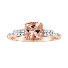 14K Rose Gold-Plated Emerald-Cut Morganite and Diamond Ring