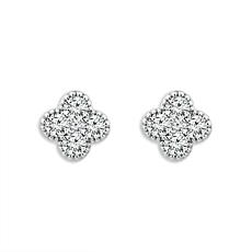 14K White Gold 1/2ctw Pave' Diamond Flower Stud Earrings