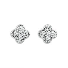 14K White Gold 1/2ctw Pave' Diamond Flower Stud Earrings