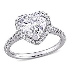 14K White Gold 3ctw Moissanite and .26ctw Diamond Heart Halo Ring