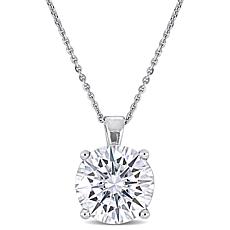 14K White Gold 4ct Moissanite Round Solitaire Pendant with Chain